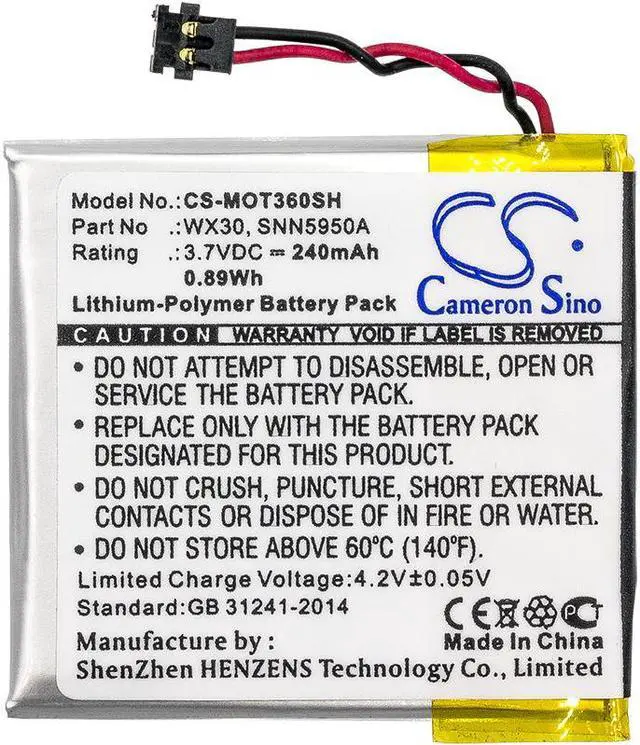 Alt view image 3 of 5 - Battery for Motorola Moto 360 SNN5950A SNN5951A WX30 Smartwatch CS-MOT360SH
