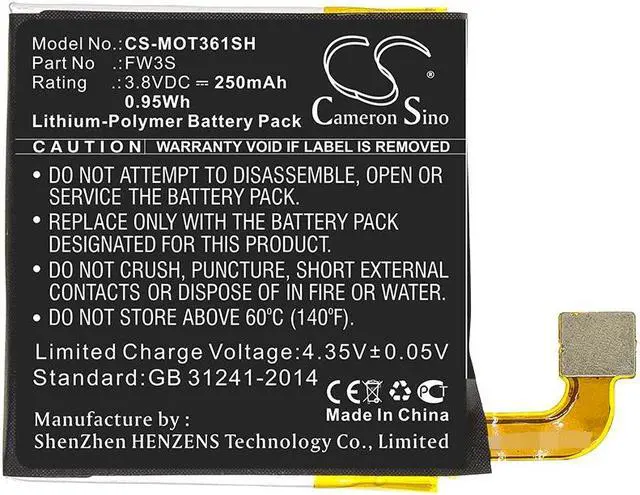 Alt view image 3 of 4 - Battery for Motorola Moto 360 2nd 2rd FW3S Smartwatch CS-MOT361SH 3.8v 250mAh