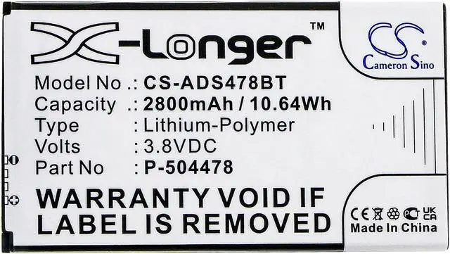 Alt view image 3 of 4 - Battery for ADT Command Secondary Color Touchscreen Keypad P-504478 CS-ADS478BT