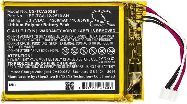 Alt view image 3 of 7 - Battery for Technicolor TCA203 TCA203COMG Xfinity Touch Screen BP-TCA-12/2510 SN