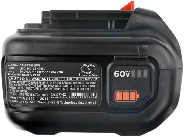 Alt view image 4 of 4 - Battery for Black & Decker 60V CM2060C LHT360C LHT360CFF LST560 LBX1560 LBX2560