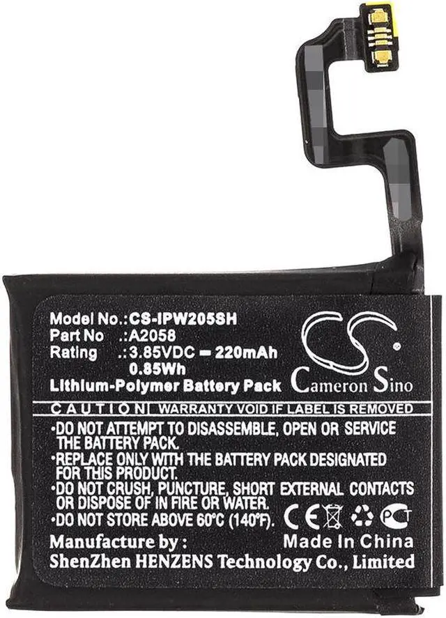 Alt view image 3 of 4 - Battery for Apple A1975 A1977 A2007 iWatch Series 4 40mm A2058 CS-IPW205SH 220mA