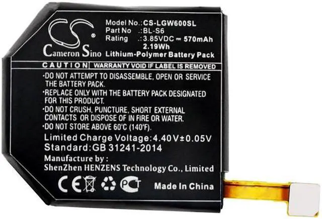 Alt view image 3 of 4 - Battery for LG Watch Urbane Edition LTE BL-S6 Smartwatch CS-LGW600SL 3.85v 570mA