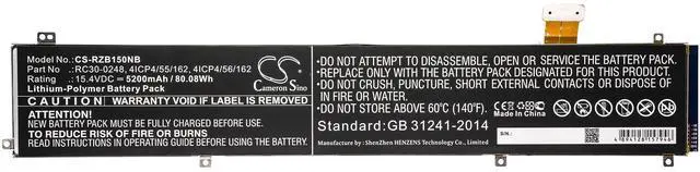 Alt view image 3 of 5 - Battery for Razer Blade 15 2070 LINGREN RZ09 4ICP4/55/162 4ICP4/56/162 RC30-0248