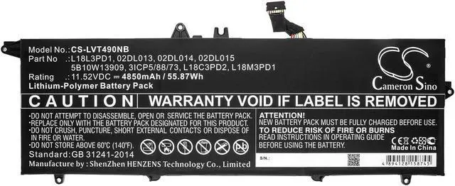 Alt view image 3 of 5 - Battery for Lenovo ThinkPad T490s T495s 02DL013 5B10W13909 L18L3PD1 L18M3PD1