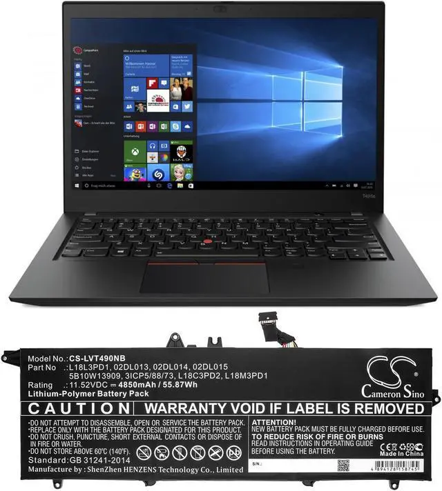 Alt view image 5 of 5 - Battery for Lenovo ThinkPad T490s T495s 02DL013 5B10W13909 L18L3PD1 L18M3PD1