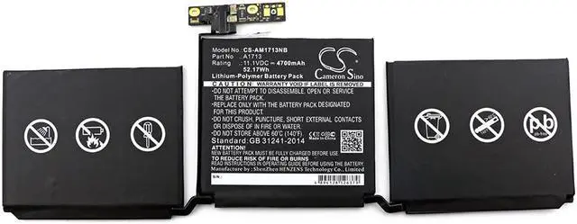 Alt view image 5 of 6 - Battery for Apple A1708 MacBook Pro 13 Late 2016 MPXV2CH MPXW2CH/A 0-00946 A1713