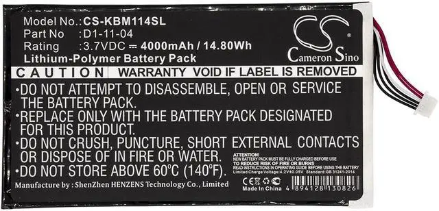 Alt view image 3 of 4 - Battery for Kobo K080-KDN-B Vox D1-11-04 E-book E-reader CS-KBM114SL 4000mAh