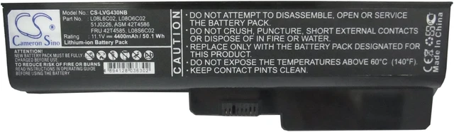 Alt view image 5 of 5 - Battery for Lenovo 3000 ASM 42T4586 L08L6C02 L08O6C02 42T4725 42T4726 L08S6Y02