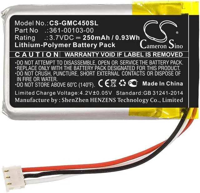 Alt view image 3 of 5 - Battery for Garmin Dash Cam 45 55 56 DashCam 46 66 361-00103-00 CS-GMC450SL