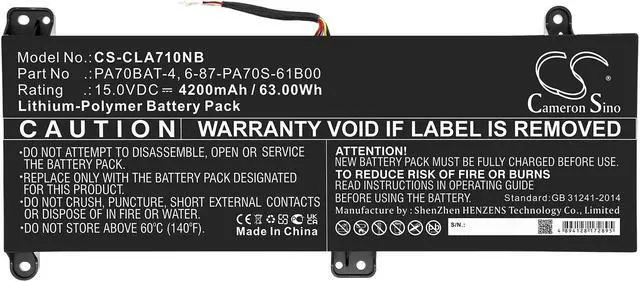 Alt view image 3 of 5 - Battery for Hasee Schenker Clevo PowerSpec 1710 G97E PA70BAT-4 6-87-PA70S-61B00