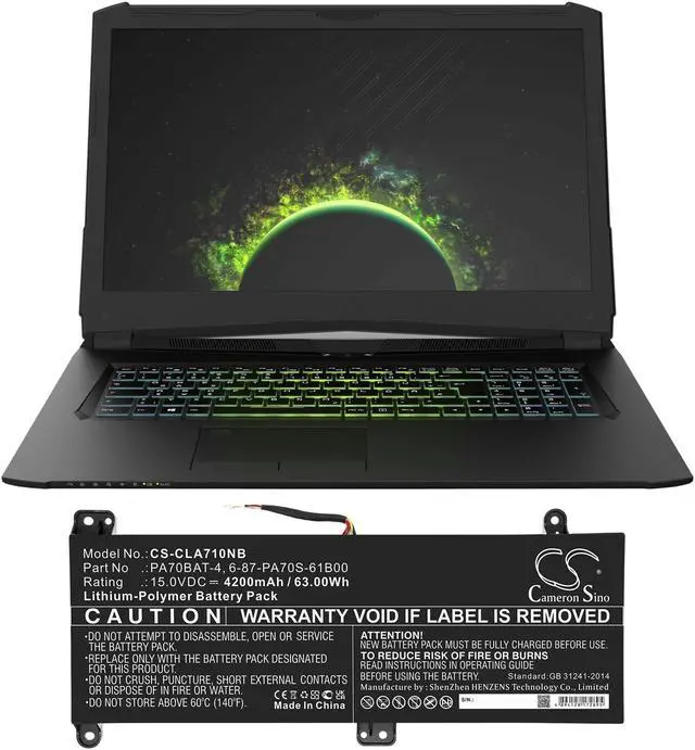 Alt view image 5 of 5 - Battery for Hasee Schenker Clevo PowerSpec 1710 G97E PA70BAT-4 6-87-PA70S-61B00