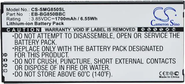 Alt view image 5 of 5 - Battery for Samsung Galaxy Alpha SM-G850 EB-BG850BBC EB-BG850BBE EB-BG850BBU