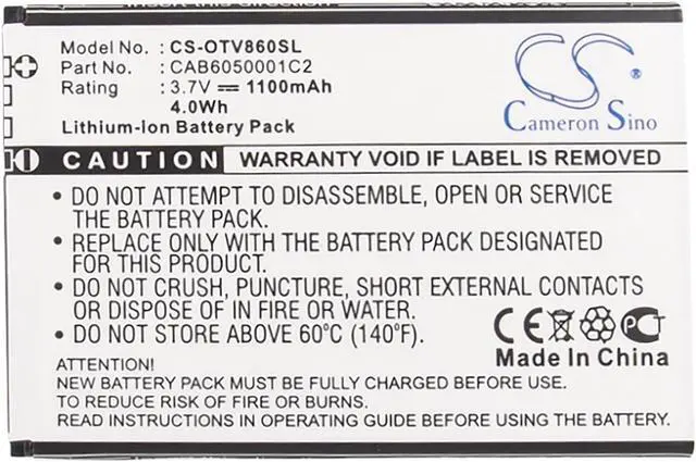 Alt view image 5 of 5 - Battery for Vodafone Smart II V860 Alcatel OT-V860 CAB6050000C1 CAB6050001C2