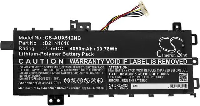 Alt view image 3 of 6 - Battery for Asus ASUS VivoBook F512DA X712JA B21Bn2H B21BnEH B21N1818 B21N1818-3
