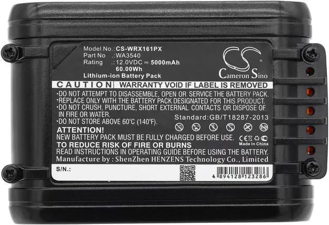 Alt view image 5 of 5 - Battery for Worx WU137 WU161 WA3540 Power Tools CS-WRX161PX 12.0v 5000mAh
