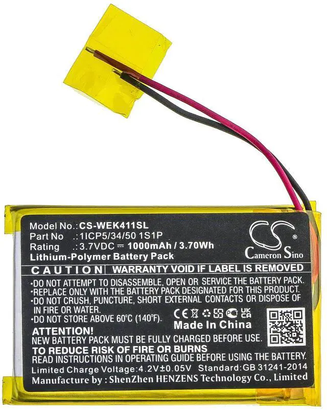 Alt view image 3 of 5 - Battery for Wacom ACK411050 Express Key Remote 1ICP5/34/50 1S1P CS-WEK411SL