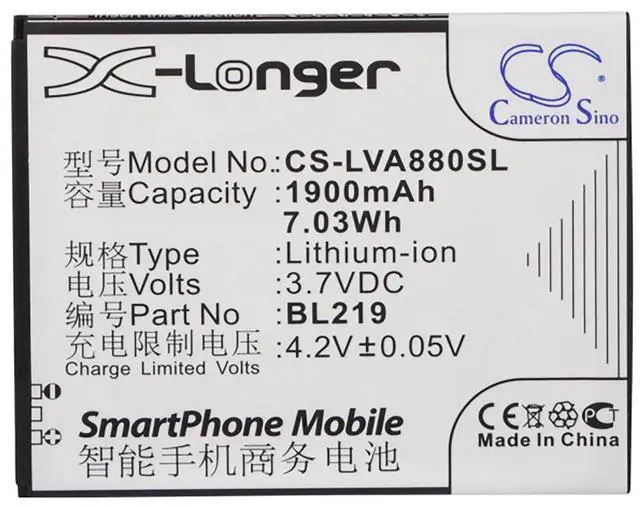 Alt view image 5 of 5 - Battery for Lenovo A850+ A880 A889 A890E A768T A916 S810T 5.5" BL219 CS-LVA880SL