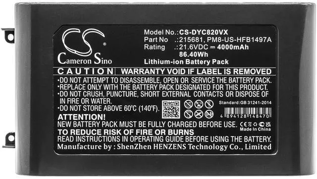 Alt view image 5 of 7 - Battery for Dyson V8 215681 215866-01/02 215967-01/02 967834-02 PM8-US-HFB1497A