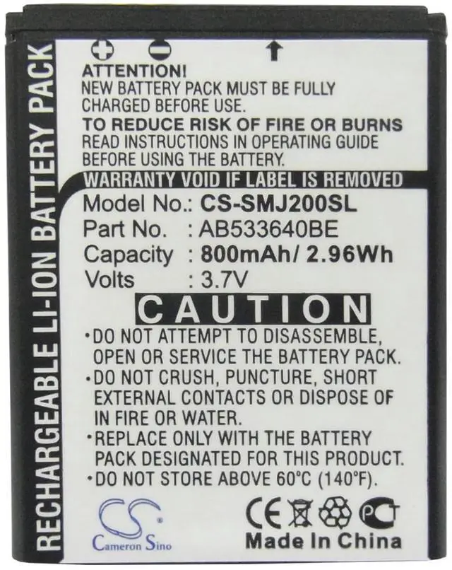 Alt view image 5 of 5 - Battery for Samsung SGH-J200 AB533640BE Mobile SmartPhone CS-SMJ200SL 3.7v 800mA