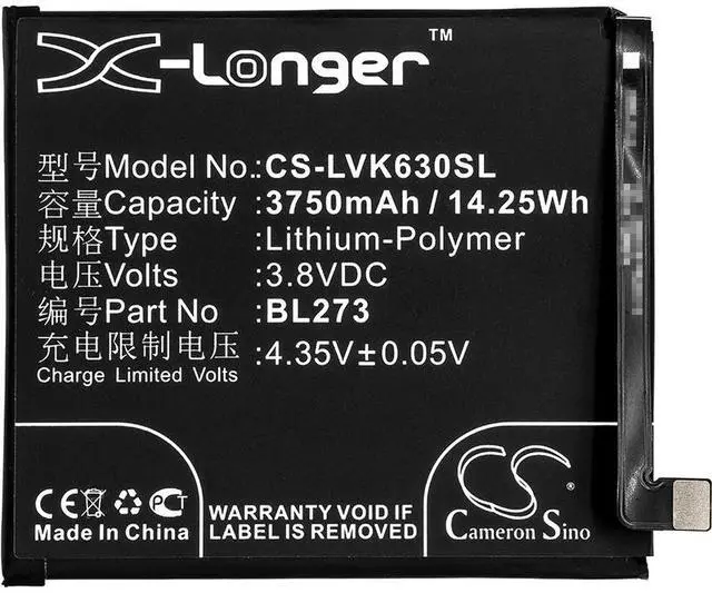 Alt view image 3 of 4 - Battery for Lenovo K6 Note Dual SIM K8 Plus BL273 CS-LVK630SL 14.25Wh X-Longer