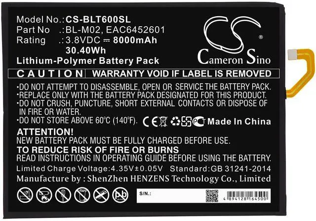 Alt view image 3 of 5 - Battery for LG BL-M02 EAC6452601 G Pad 5 LM-T600L LM-T600QS LM-T600VS LM-T600TS