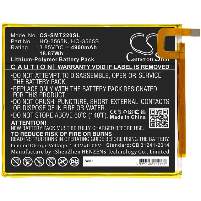 Alt view image 3 of 5 - Battery for Samsung Galaxy Tab A7 Lite 8.7 SM-T220 SM-T225 HQ-3565N HQ-3565S