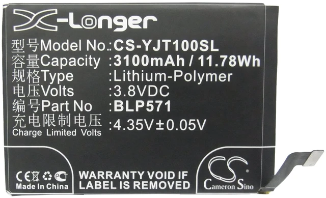 Alt view image 5 of 6 - Battery for OnePlus BLP571 One A0001 SmartPhone CS-YJT100SL 3.8V Li-Polymer