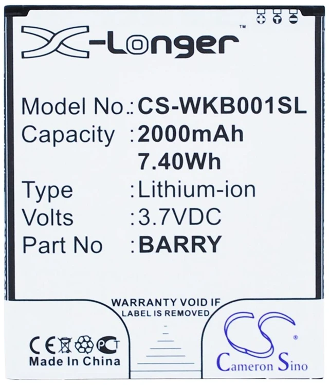 Main image of Battery for Wiko Barry Dual SIM BARRY Mobile SmartPhone CS-WKB001SL X-Longer