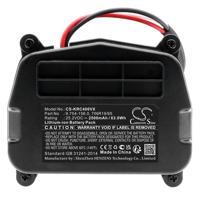 Alt view image 3 of 5 - Battery for Karcher VC4 7INR19/65 9.754-156.0 Vacuum CS-KRC400VX 25.2v 2500mAh