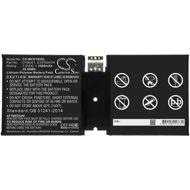 Alt view image 3 of 4 - Battery for Microsoft Surface 1927 Go 2 DYNU01 G16TA047H Tablet CS-MCR192SL 7.6v