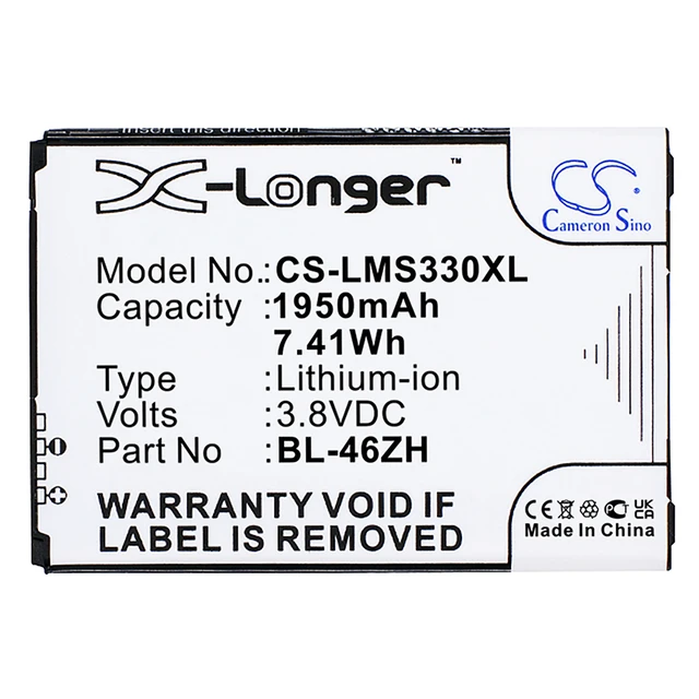 Alt view image 3 of 3 - XL Battery for LG K8 LS675 AT&T GoPhone BL-46ZH EAC63079701 CS-LMS330XL 1950mAh