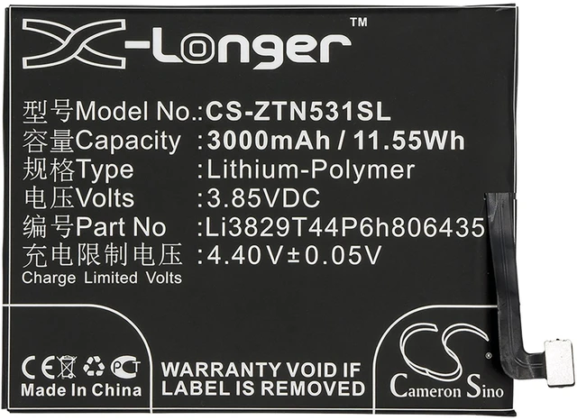 Alt view image 5 of 6 - Battery for ZTE Nubia M2 Lite X8 Z11 NX531 NX531J NX573J Li3829T44P6h806435