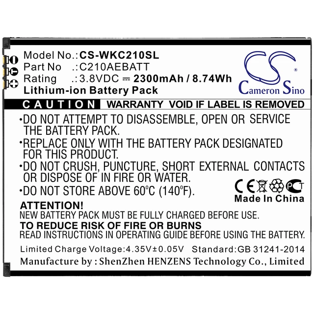 Alt view image 3 of 3 - Battery for Wiko C210 Life C210AEBATT Mobile SmartPhone CS-WKC210SL 3.8v 2300mAh
