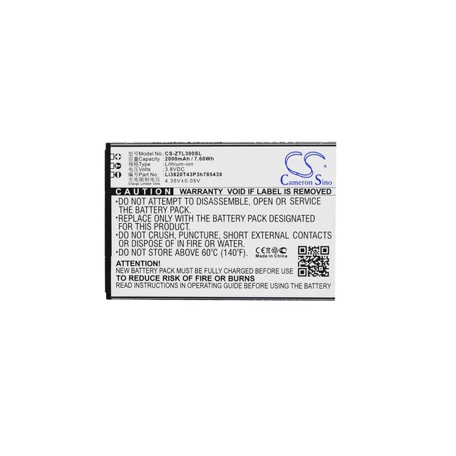 Alt view image 5 of 5 - Battery for ZTE Blade L3 Li3820T43P3h785439 SmartPhone CS-ZTL300SL 3.8v 2000mAh