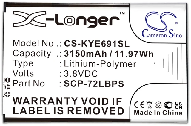 Alt view image 3 of 3 - Battery for Kyocera DuraForce Pro 2 E6910 E6920 5AAXBT122JAA SCP-72LBPS Mobile