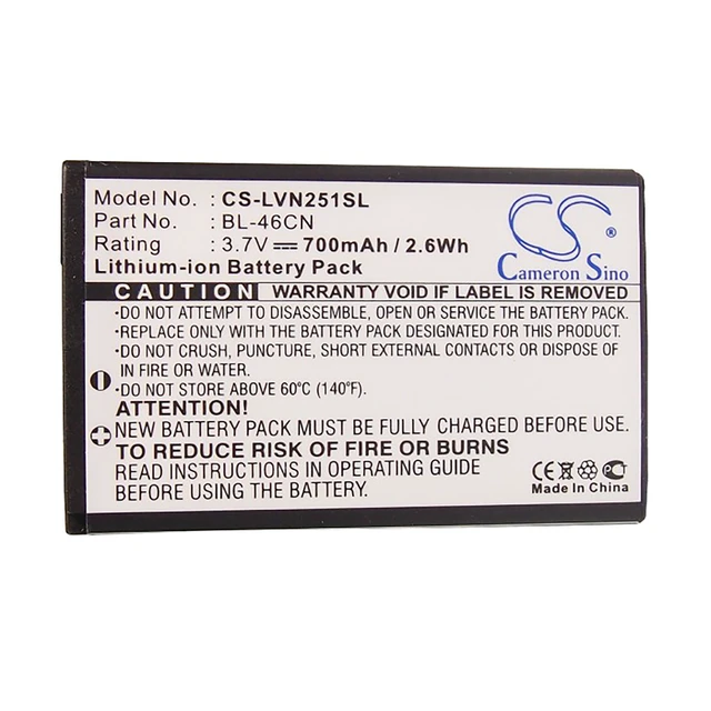 Alt view image 5 of 5 - Battery for LG A340 Cosmos 2 3 VN251 vn251s vn360 Wine III BL-46CN EAC61638202