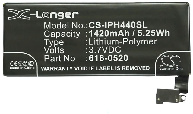 Alt view image 5 of 6 - Battery for Apple iPhone 4G 32GB 616-0512 616-0520 616-0521 GB-S10-423482-0100