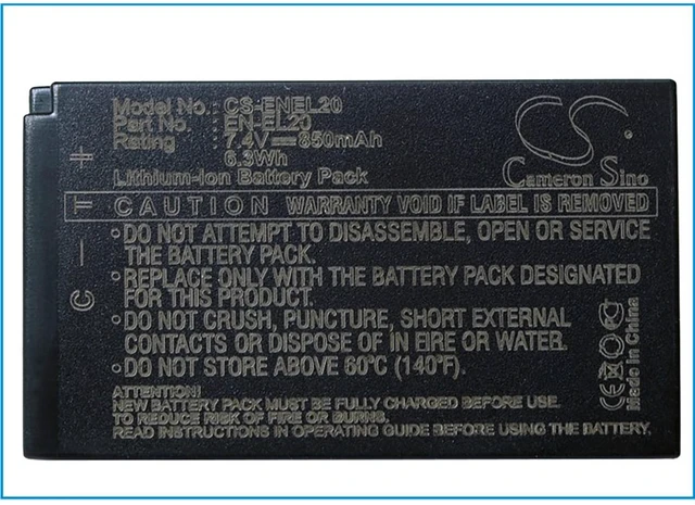 Alt view image 5 of 5 - Battery for Nikon 1 AW1 J1 J2 J3 S1 V3 Coolpix A P1000 P950 EN-EL20 EN-EL20a
