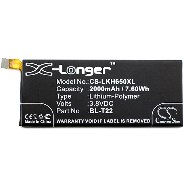 Alt view image 3 of 4 - Battery for LG Class 4G F620S H650 H650AR H650E H650K Zero BL-T22 EAC63158201