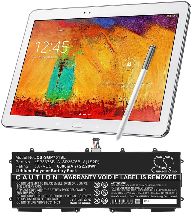 Alt view image 6 of 6 - Battery for Samsung Galaxy Note 10.1 Tab 2 GH43-03562B SP3676B1A SP3676B1A(1S2P)