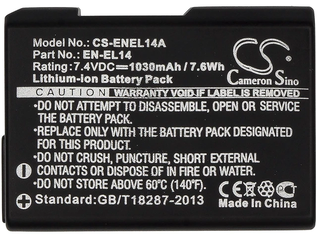 Alt view image 5 of 5 - Battery for Nikon Coolpix D3100 D3200 D3300 D5500 D5600 EN-EL14 EN-EL14a 1030mAh