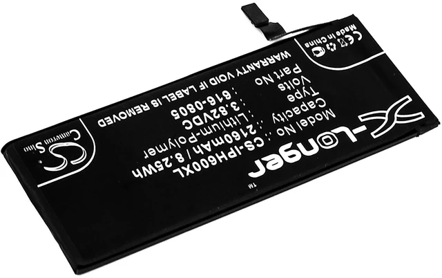 Alt view image 2 of 5 - XL Battery for Apple iPhone 6 616-0804 616-0805 616-0806 616-0809 3.82v 2160mAh