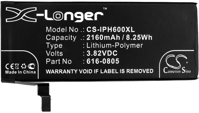 Alt view image 3 of 5 - XL Battery for Apple iPhone 6 616-0804 616-0805 616-0806 616-0809 3.82v 2160mAh