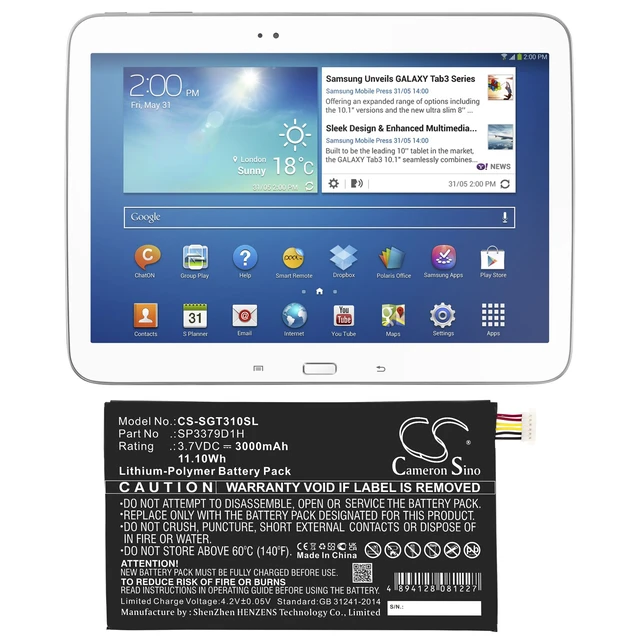 Alt view image 6 of 6 - Battery for Samsung Galaxy Tab 3 8.0 Tab3 SM-T310 T315 AAaD415JS/7-B SP3379D1H