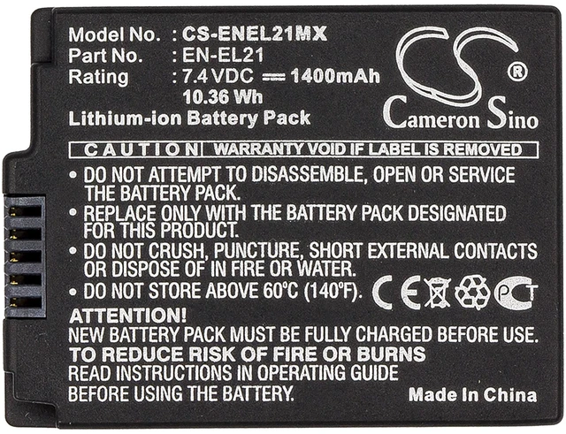 Alt view image 3 of 5 - Battery for Nikon EN-EL21 1 V2 1V2 Camera ENEL21 CS-ENEL21MX 7.4v 1400mAh