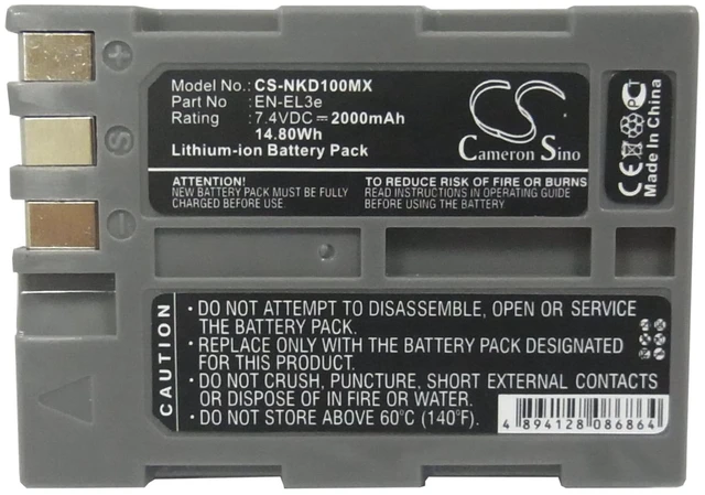 Alt view image 5 of 5 - Battery for Nikon D100 D200 D300 D300S D50 D70 D700 D70s D80 D90 D900 EN-EL3e