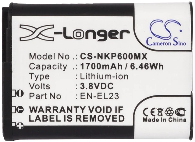 Alt view image 5 of 5 - Battery for Nikon Coolpix P900 P900s S810c P600 P610 P610s EN-EL23 3.8v 1700mAh