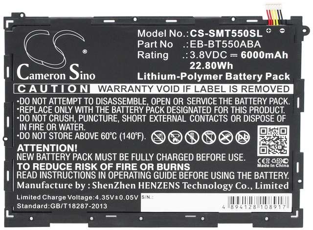 Alt view image 5 of 6 - Battery for Samsung Galaxy Tab A 9.7 SM-P350 SM-P550 EB-BT550ABA EB-BT550ABE