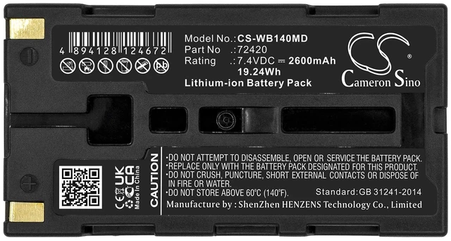 Alt view image 3 of 5 - Battery for Welch-Allyn 14001 14011 14021 14031 72420 SureSight 14010 CS-WB140MD